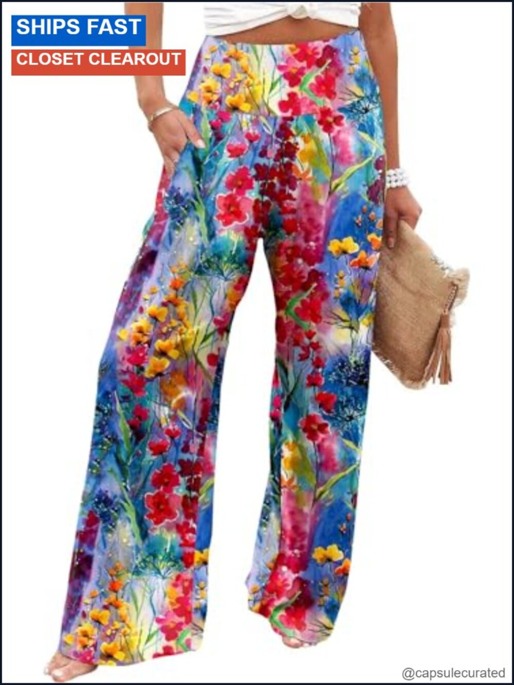 Wide Leg Palazzo Lounge Pants High Waist Flowy Trousers with Pockets